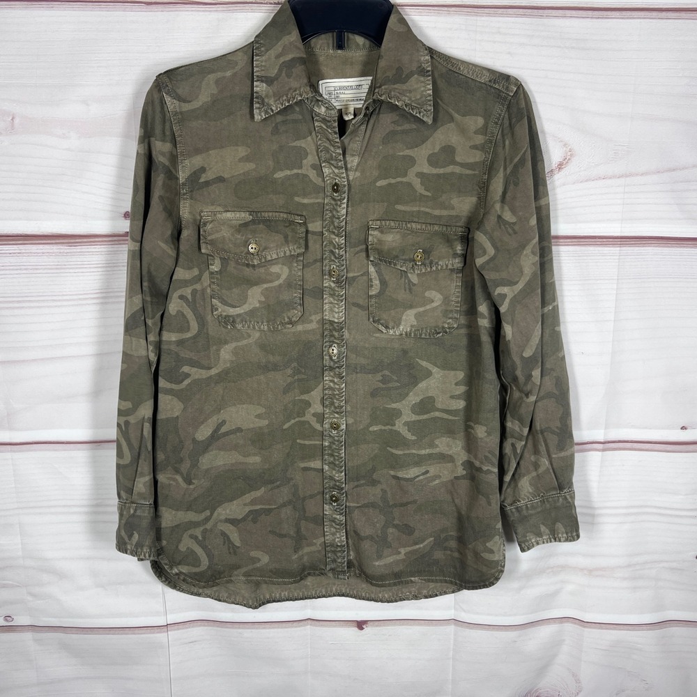 Current Elliott Top Womens 0 XS Green The Perfect Shirt Army Camo Button Up